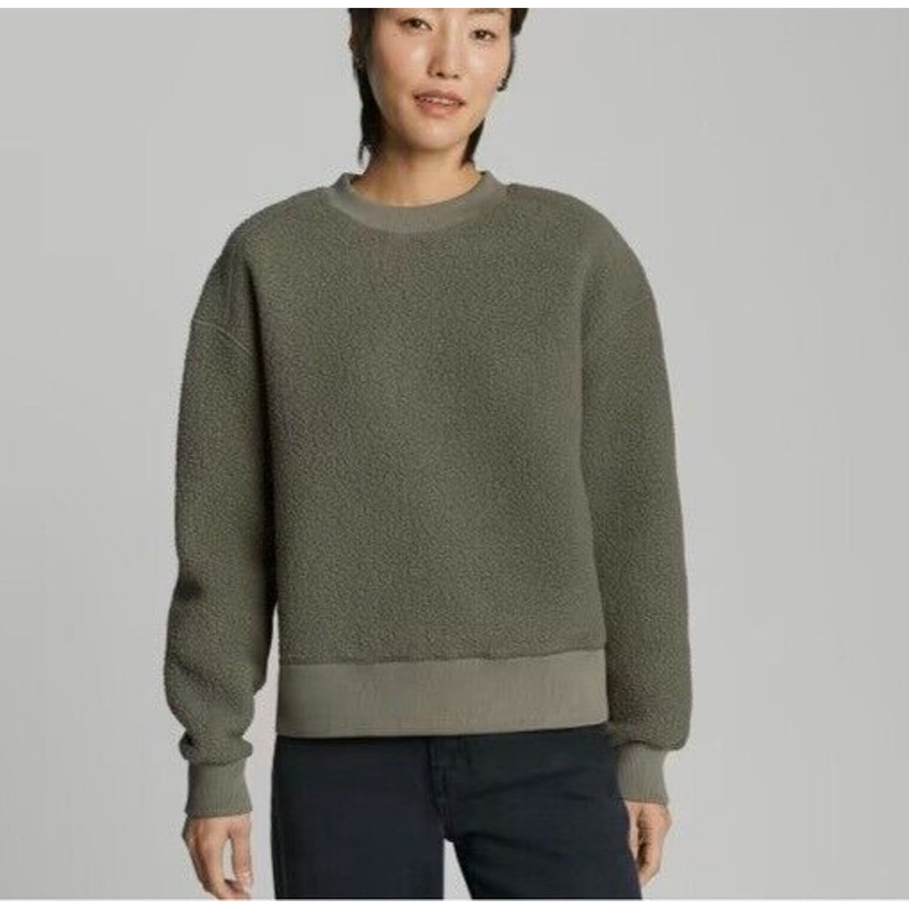 Everlane Renew Teddy Oversized Fleece Pullover Sweatshirt Moss Green Size M